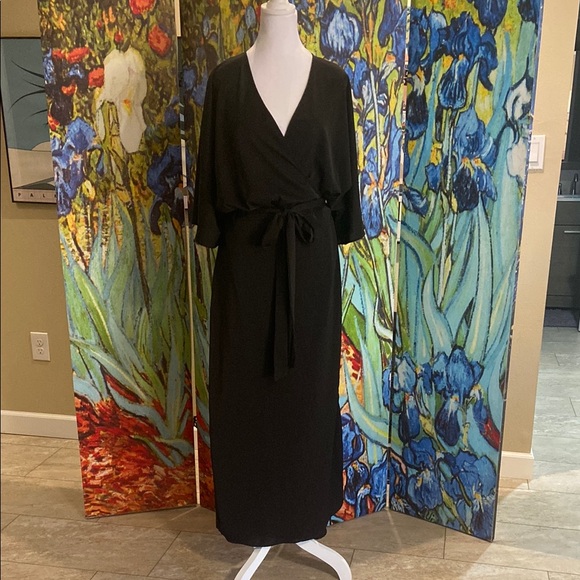 Kimono style Black Tie Front Maxi Dress - Picture 2 of 4